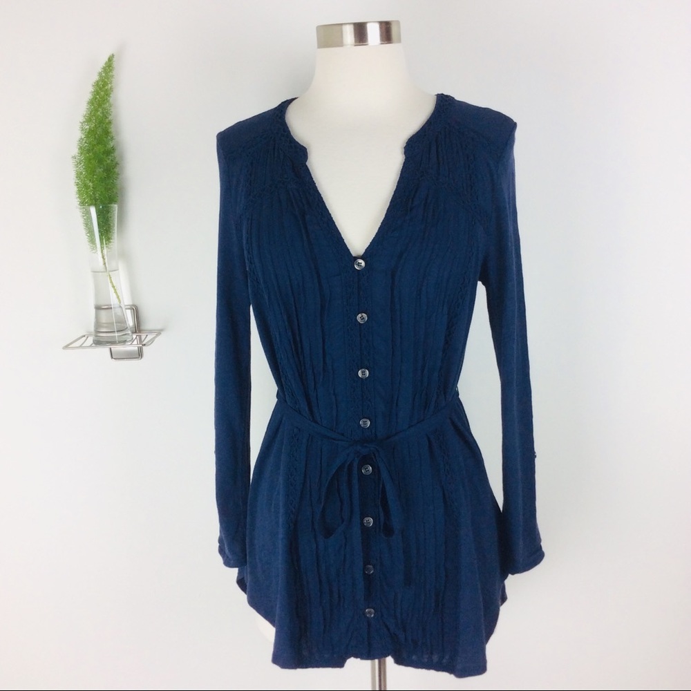 Anthropologie Meadow Rue Belted Long Back Top (S)
